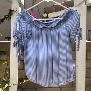 kendall & kylie pinstripe off the shoulder top